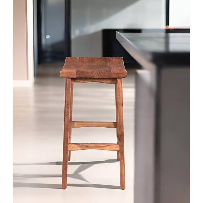 26" Brown Solid Wood Backless Bar Chair - Brown