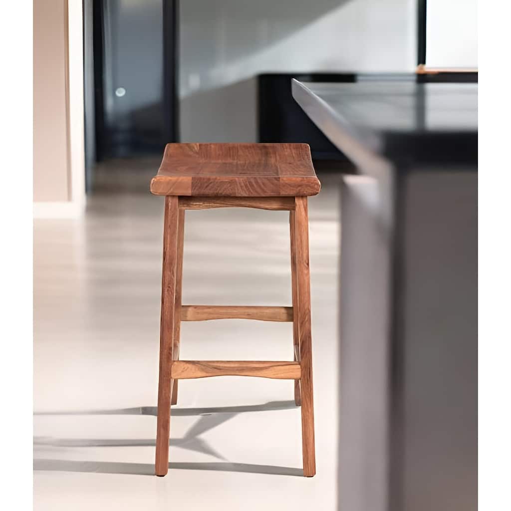 26" Brown Solid Wood Backless Bar Chair