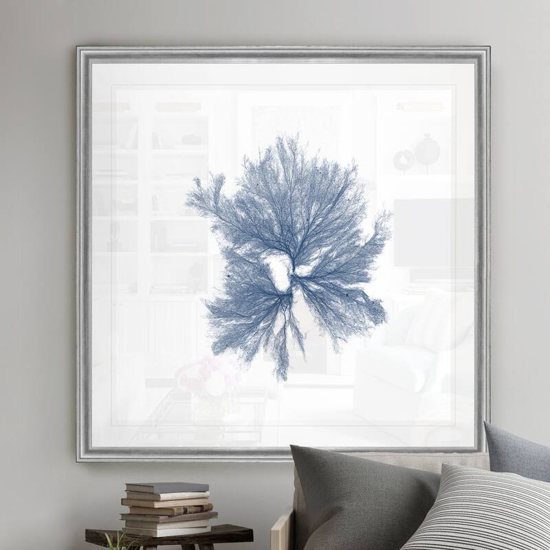 Navy Seaweed III -Black Framed Print
