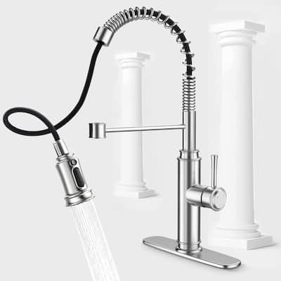 Single Handle 3 Function Modes Brushed Nickel Kitchen Sink Faucet with Pull Down Sprayer Kitchen Faucet with Deck Plate
