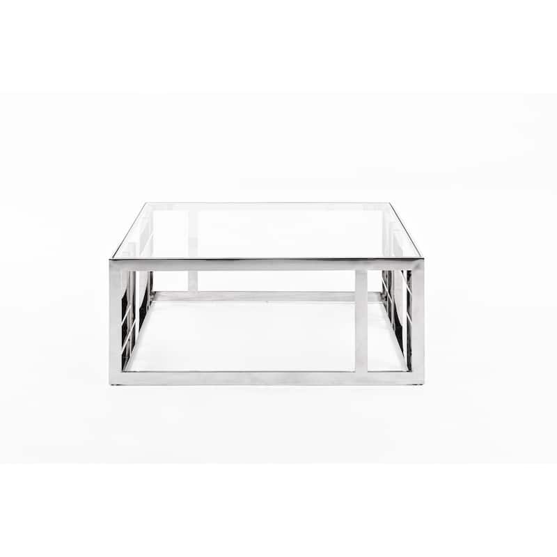 Modrest Stephen Modern Glass & Stainless Steel Square Coffee Table