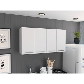White Kitchen Wall Cabinet with Four Doors and Two Sections - Bed Bath ...