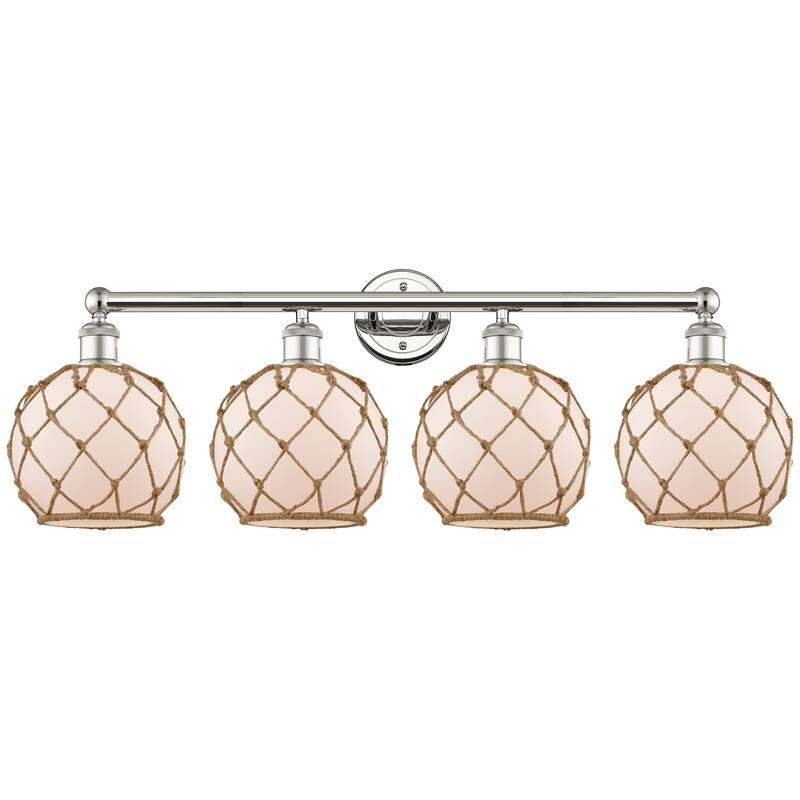 Innovations Lighting Endless Possibilities Edison - Farmhouse Rope - 4 Light 35" Bath Vanity Light - White Glass with Brown Rope/Polished Nickel