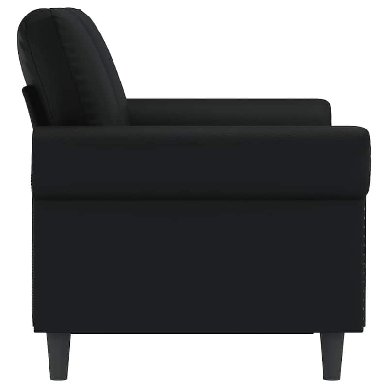 2 Seater Sofa, Nailhead Trim Black Faux Leather Cushions, 60 Inch