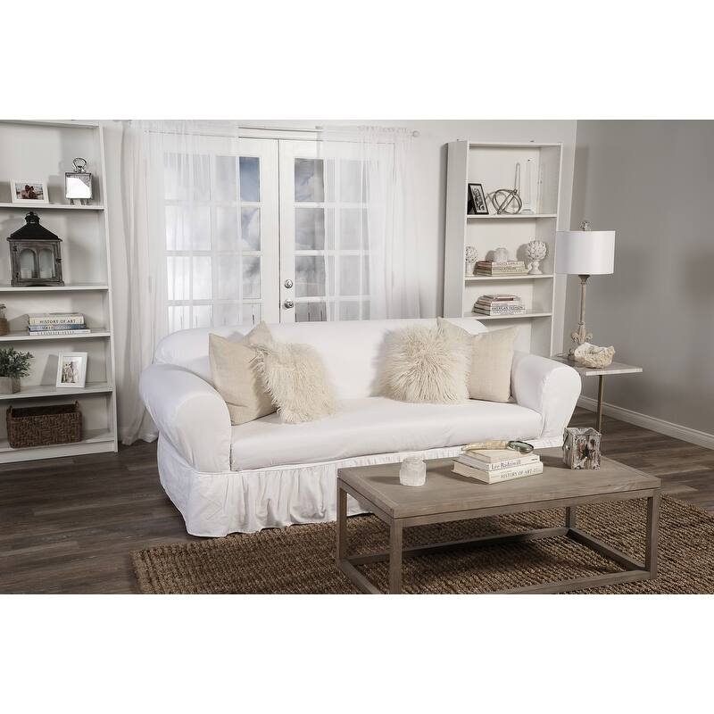 Washed cotton Ruffled 2 piece sofa slipcover