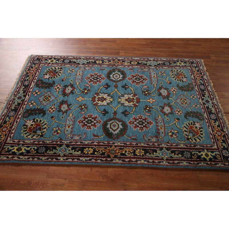 Blue Oushak Accent Rug Hand-Knotted Wool Carpet - 4'0"x 5'11"