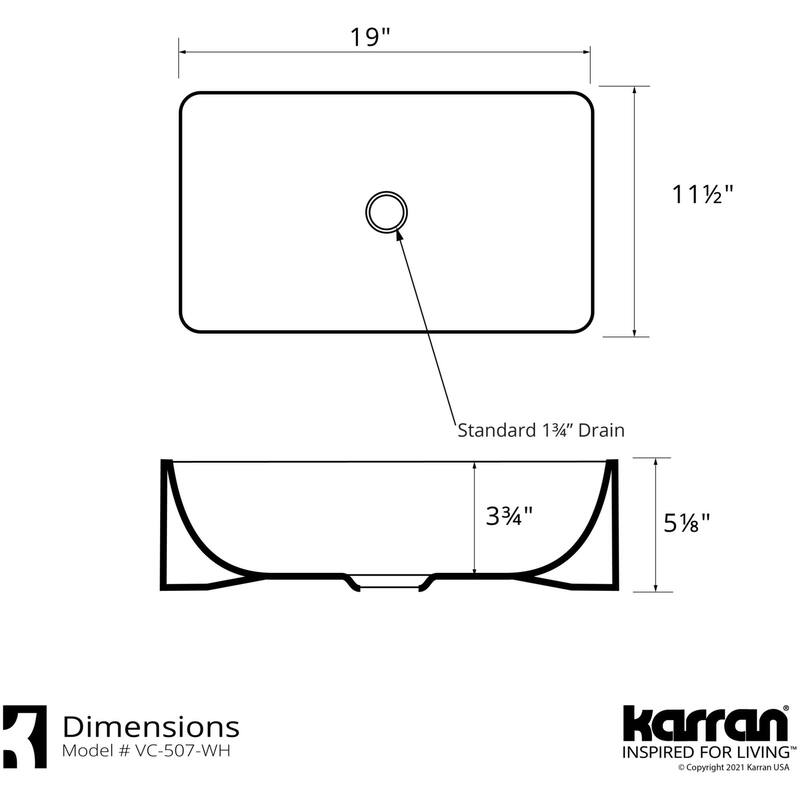 Karran USA VC-507 Valera 19" Rectangular Vitreous China Vessel