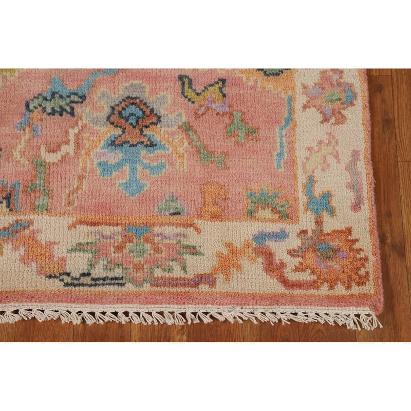 Pink Oushak Indian Runner Rug Hand-Knotted Wool Carpet - 2'6"x 7'11"