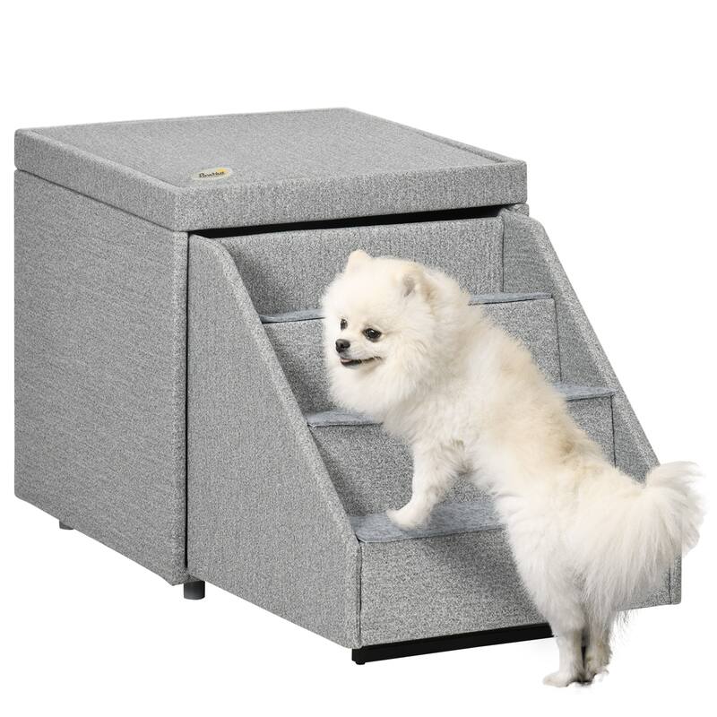 PawHut Storage Ottoman Dog Stairs / Cat Stairs for Small Dogs & Old Cats