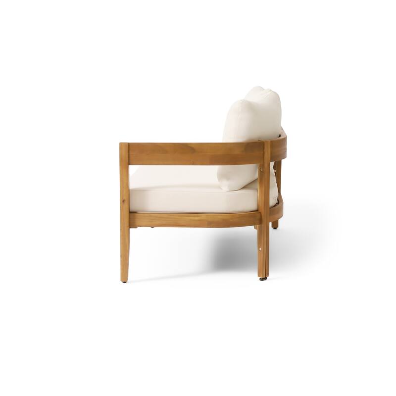 Christopher Knight Home - Montrose Patio Acacia Wood Left and Right Arm Tuxedo Sofas (Set of 2)