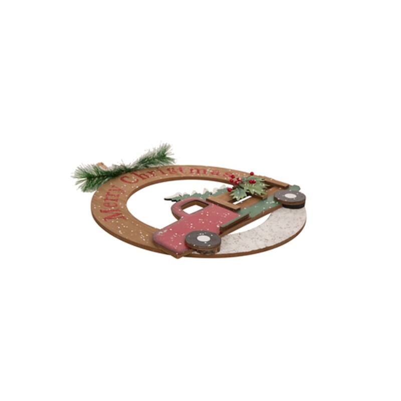 Glitzhome 17"H Wooden/Iron Christmas Truck Floral Wall Hanging Decor