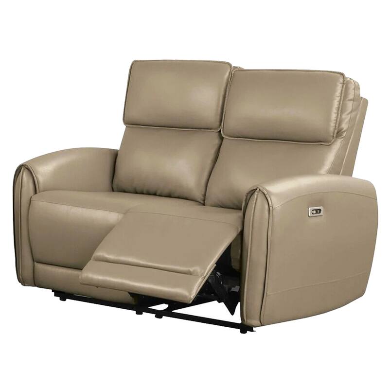 Sily Power Reclining Loveseat, Beige Faux Leather, 57 Inch, USB Ports