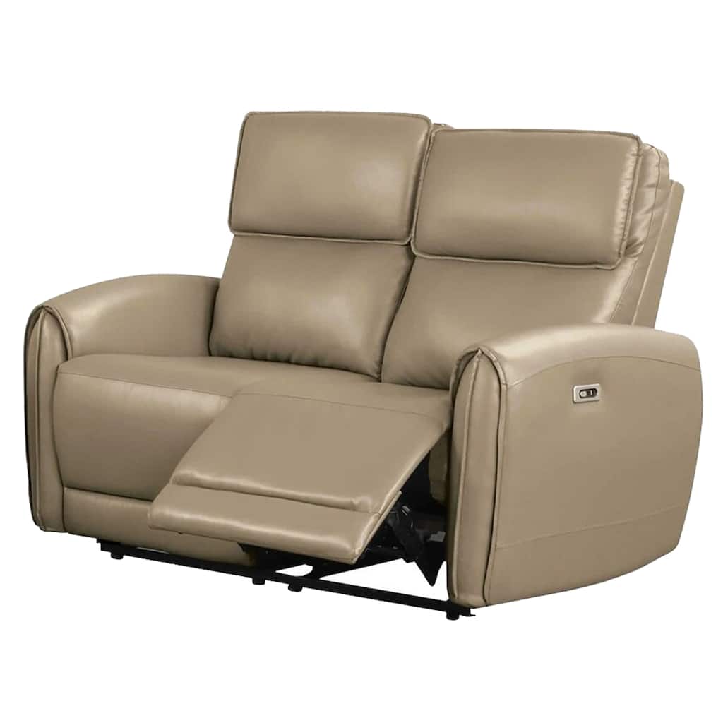 Sily Power Reclining Loveseat, Beige Faux Leather, 57 Inch, USB Ports