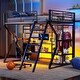 preview thumbnail 2 of 12, Metal Gaming Loft Bed with Open Wardrobe, LED Light and Built-in Work Station, Full Size Loft Bedframe with Storage Shelves