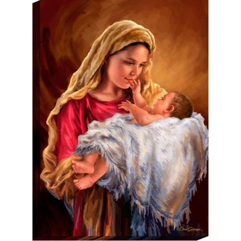 Red Beige God's Loving Touch Canvas Rectangular Wall Art Decor 18"x24"