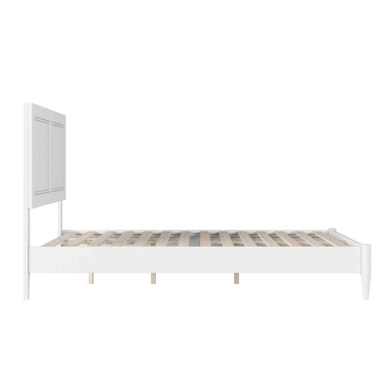 Solid Wood Low Profile Platform Bed - USB Charging, Full Size, Modern Bedroom Bed Frame, White Finish