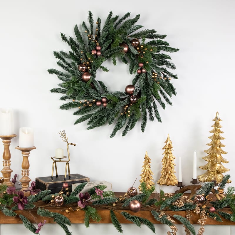 Ball Ornaments Artificial Christmas Wreath - 28" -Rose Gold - Unlit