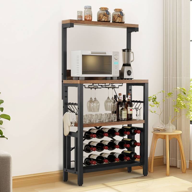 Moasis Kitchen Microwave Bakers Stand with Wine Rack