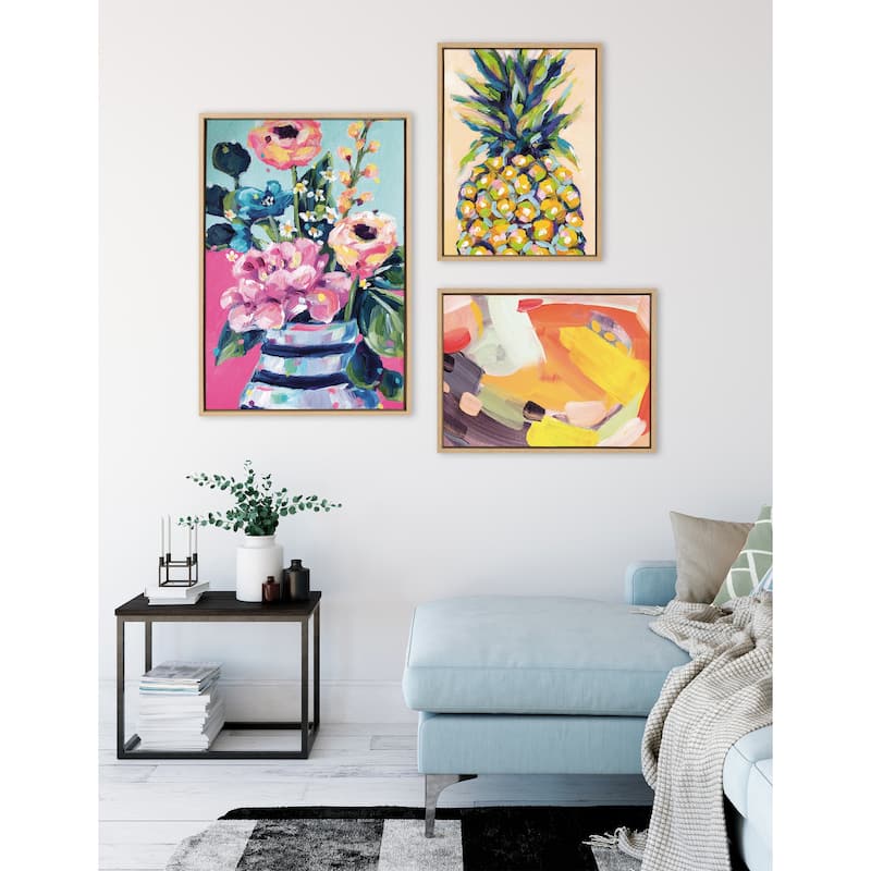 Kate and Laurel Sylvie Pineapple Framed Canvas by Rachel Christopoulos