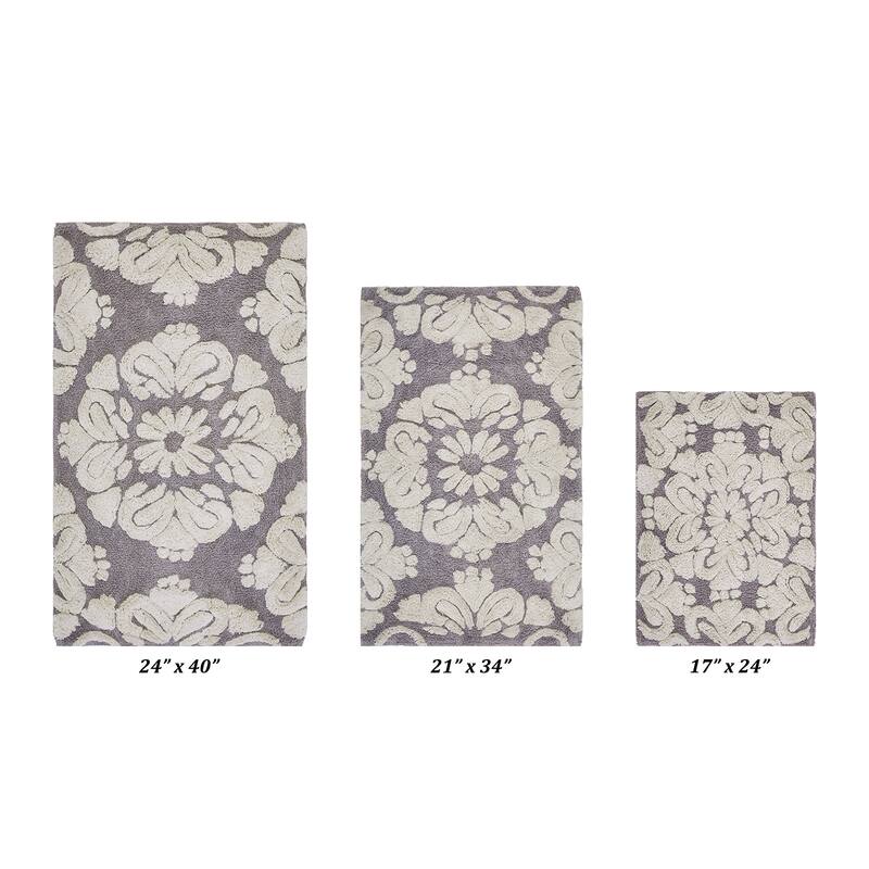 Better Trends Medallion Collection 100% Cotton 3-Pc Set Bathroom Rugs-Soft & Super Absorbent, Non-Skid Latex, Machine Washable
