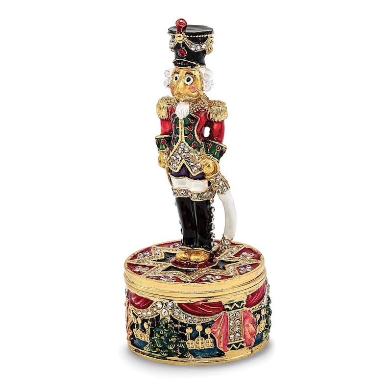 Curata Pewter Bejeweled Crystals Gold-Tone Enameled Christoph Nutcracker Trinket Box on 18 Inch Necklace