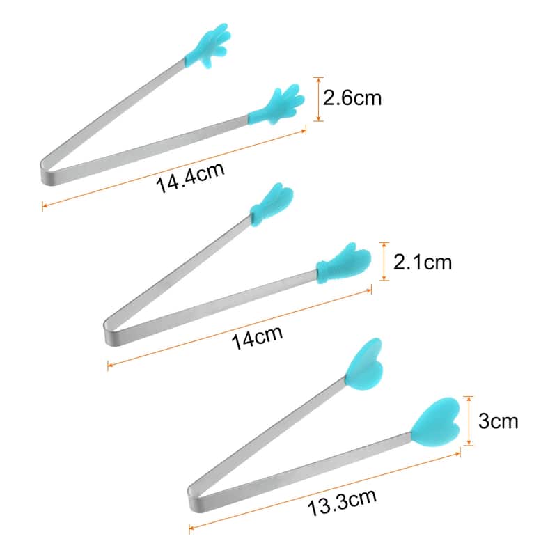 Mini Food Tongs 14cm Pattern Shape Stainless Steel with Silicon Tips - 5.5" - LightBlue