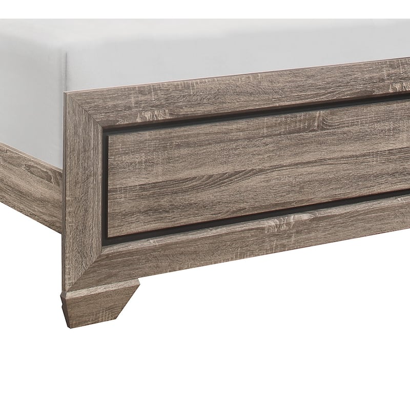 Queen Size Bed with Natural Finish, Dark Under-Paneling, and Contemporary Design