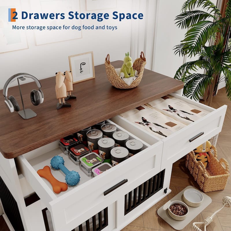 Dog Crate Furniture with Barn Door, Indoor Kennel Table with Storage - N/A