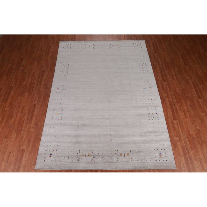 Gray Ivory Gabbeh Indian Area Rug Hand-Knotted Wool Carpet - 7'11" x 11'5"