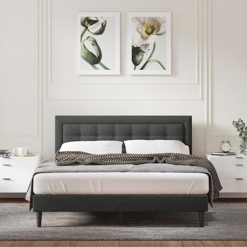 Conner Upholstered Platform Bed - Queen - Gray