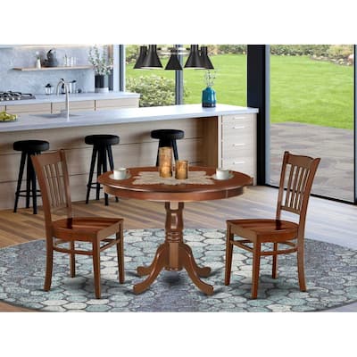 Gothic Kitchen Table Set - 3 Piece Glamour Dining Set with Chairs - 42" Round Table - Elegant Wood Design