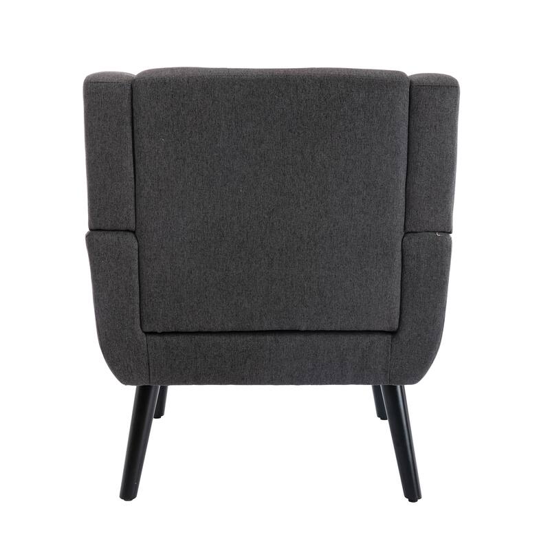 Linen Blend Upholstered Accent Chair with Curved Back and Black Metal Legs