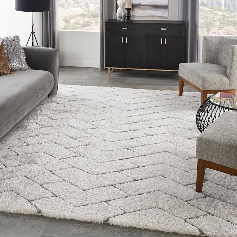 Nourison Luxurious Shag Ultra Plush Modern Chevron Area Rug