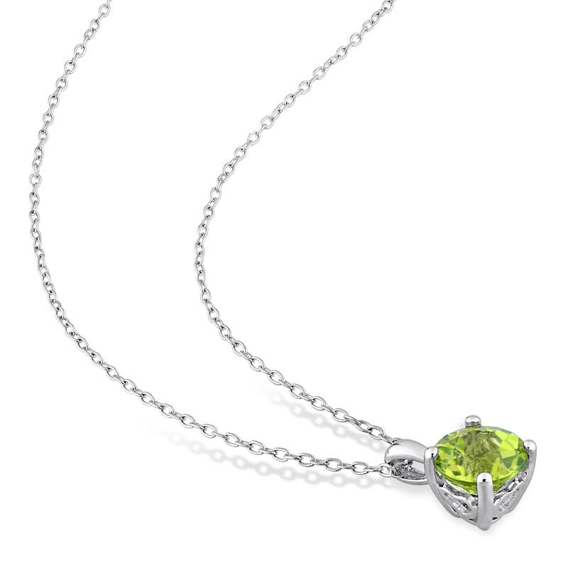Miadora Peridot Solitaire Birthstone Necklace in Sterling Silver