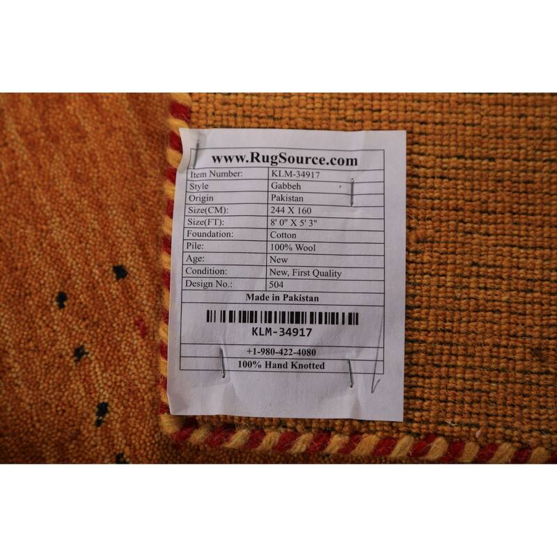 Orange Gabbeh Modern Area Rug Hand-Knotted Wool Carpet - 5'3" x 8'0"