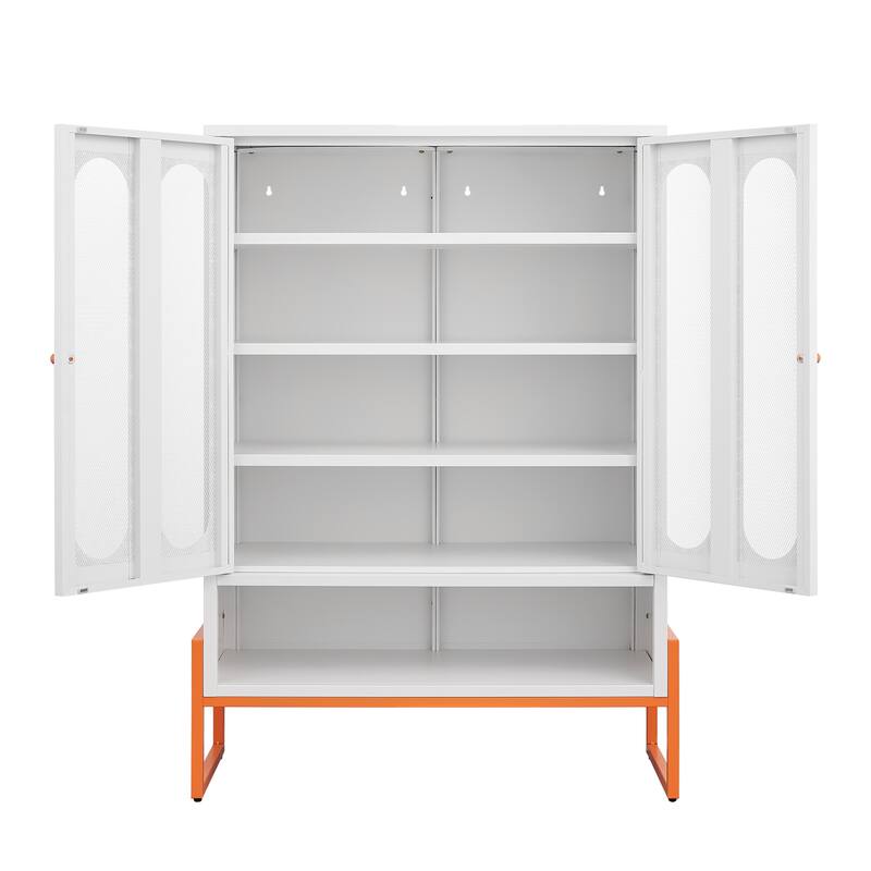5.9"H Foot Double-Sided Door Shoe Cabinet With Movable Double-Layer Partitions And Hollow Base Moisture-Proof And Seismic Design