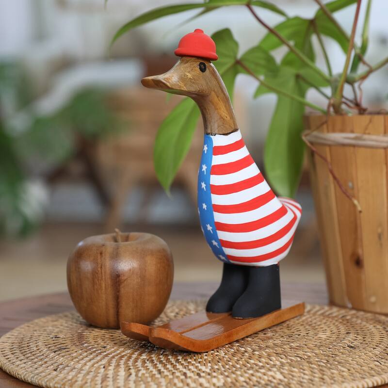 Novica Handmade Skiing For America Bamboo Root And Teak Wood Figurine