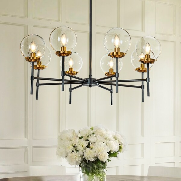8 Lights 34 Black Modern Glass Globe Sphere Chandelier Round Industrial Light Fixtures for Dining Room W34 Matte Black