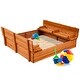 preview thumbnail 1 of 5, Kids' Outdoor Wooden Sandbox Large, Cedar Wood with Foldable Bench Seats and Sand Protection, Bottom Liner Included Brown
