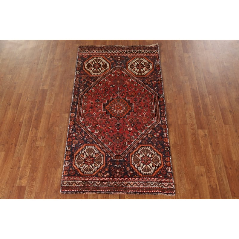 Tribal Geometric Shiraz Persian Vintage Area Rug Handmade Wool Carpet - 3'0"x 5'7"