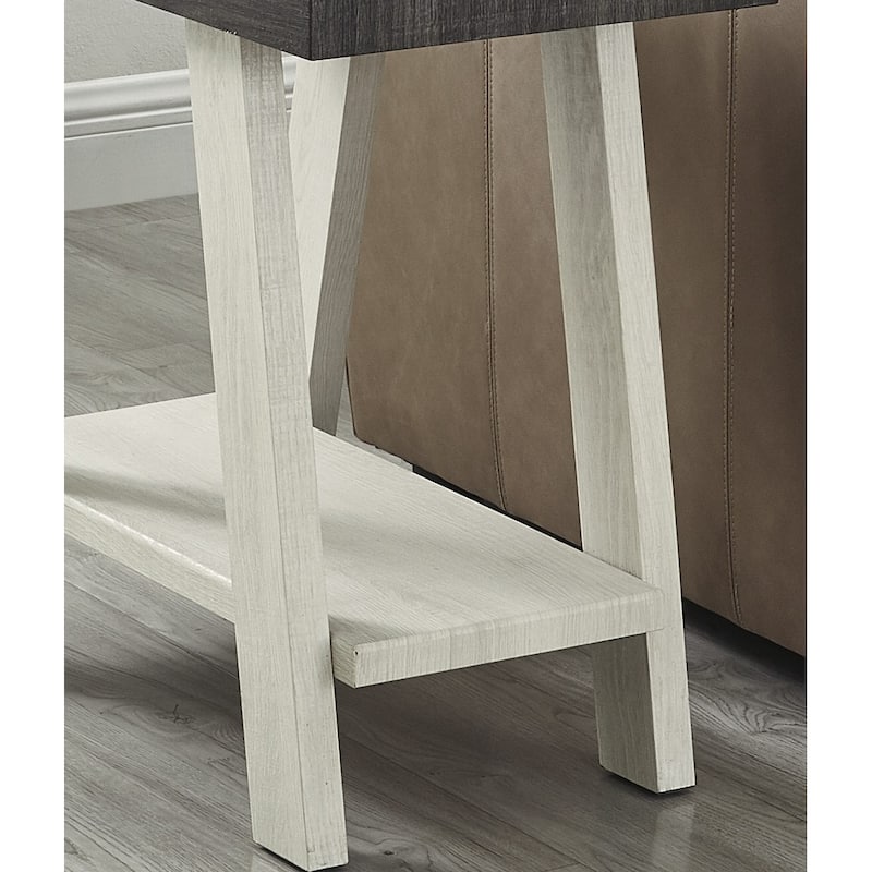 Anmytek Two Tone Side Table Dark Wood Top White A Frame Legs Modern End Table
