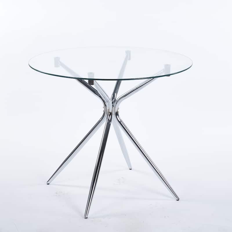 Modern Space-Saving Dining Table with Tempered Glass Top & Chrome Metal Legs, Ideal for Kitchen and Living Room