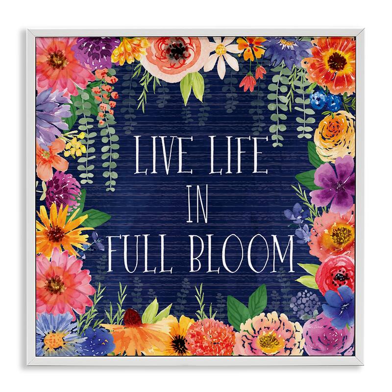 Stupell Live Life in Full Bloom Framed Giclee Art Design By Nicole DeCamp - 12 x 12 - White