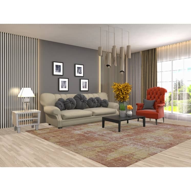 Orange Abstract Modern Area Rug Handmade Wool Carpet - 7'10"x 9'9"