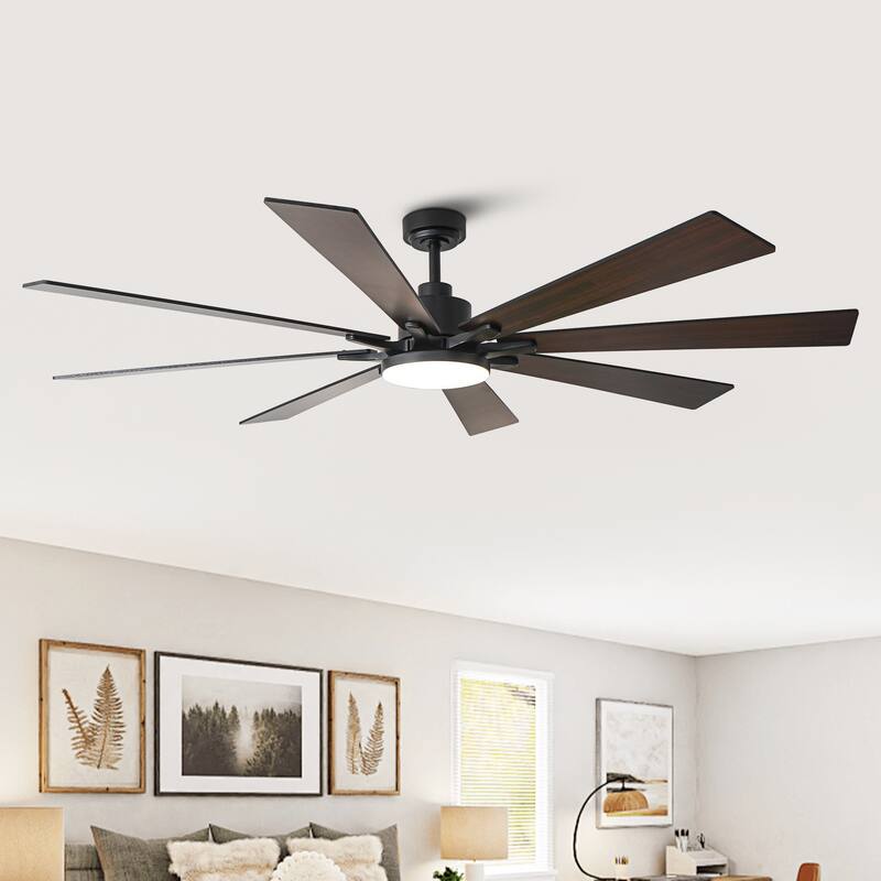 72-in Black Reversible 8-Blade Large Industrial Smart Ceiling Fan with Light and APP Control