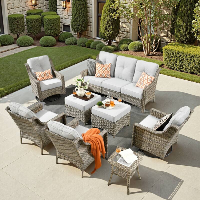 XIZZI 8-piece Patio Furniture Set Wicker Outdoor Swivel Chairs - Grey