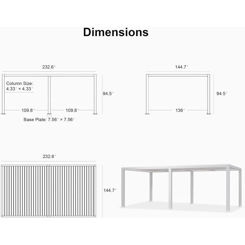 PURPLE LEAF Louvered Pergola Modern White Pergola with Adjustable Roof for Deck Backyard Garden