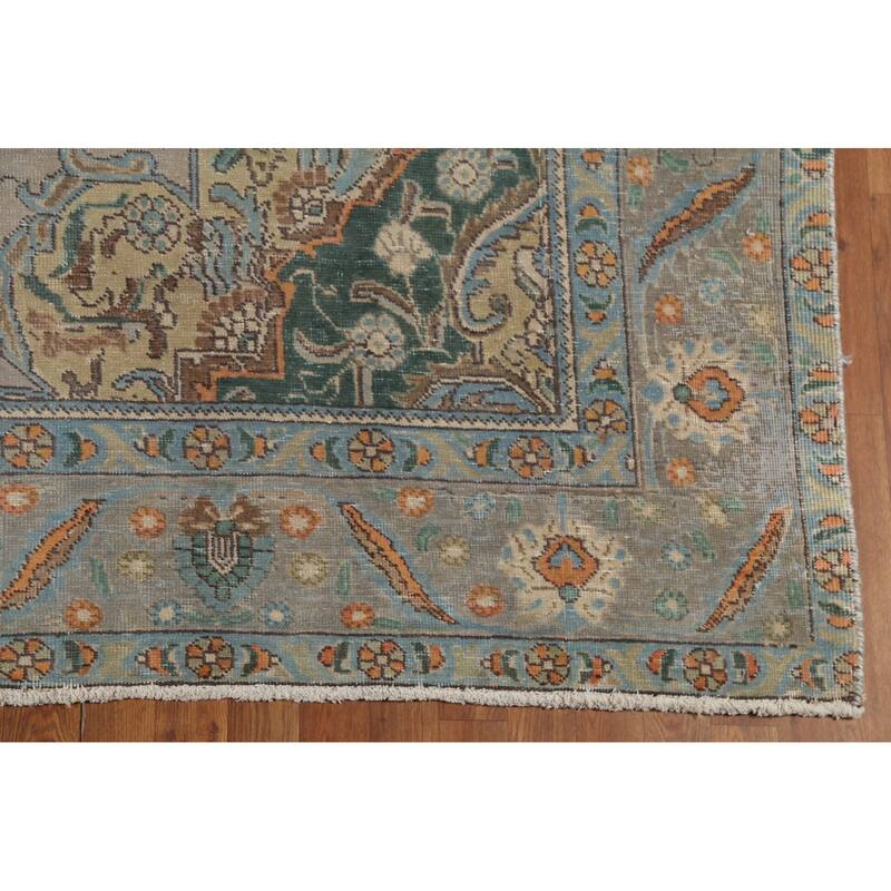 Geometric Tabriz Persian Vintage Area Rug Hand-Knotted Wool Carpet - 7'11"x 11'3"