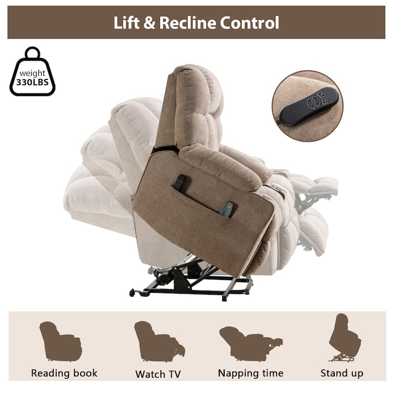 Power Lift Recliner Chair With Electric Massage And Heat For Elderly With 2 Cup Holders