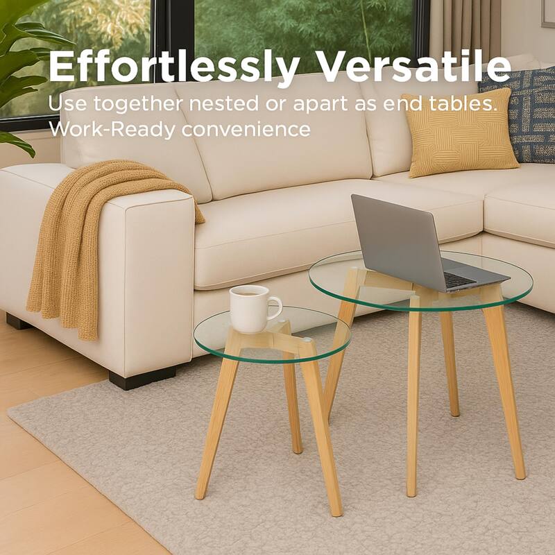 Aria Home Mid Century Modern Glass Nesting Tables Set of Two